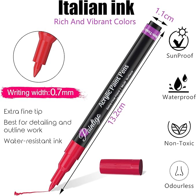 PAINTIGO Extra Fine Acrylic Markers – 26 Paint Pens for Rock Painting, Canvas, Wood, Glass, Ceramic, Fabric, DIY Crafts, Scrapbooking, Drawing, Detailing, Art Supplies