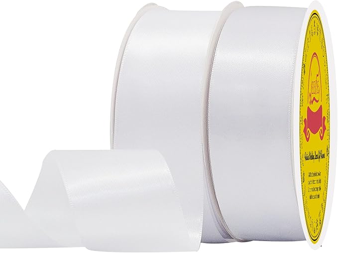 100 Yards White Satin Ribbon Polyester Ribbon for Gift Wrapping Very Suitable for Weddings Party Hair Bow Invitation Decorations and More（1-1/2 inch X 50Yards X 2 Roll）