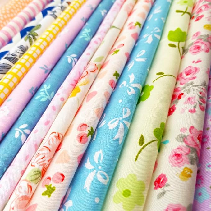 flic-flac 50pcs 10 x 10 inches (25cmx25cm) Cotton Fabric Squares Quilting Sewing Floral Precut Fabric Square Sheets for Craft Patchwork (50pcs 25cm*25cm)