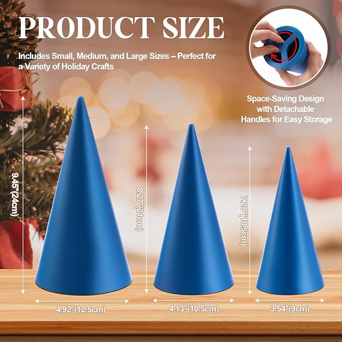 Gersoniel 3 Size Exclusive Cone Pottery Molds for DIY Christmas Tree, 9.45'' x 4.92'', 8.27'' x 4.13'', 7.28'' x 3.54'' Removable Handle & Non-Warping Plastic, Shaping Tool for Art Making