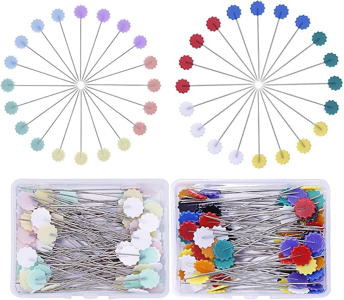 200Pcs Sewing Pins,Flat Head Steel Wire Straight Pins,Flower Head Sewing Pins for Fabric,2 inch Long Quilting Pins with Storage Box,for Sewing DIY Projects Dressmaker Jewelry Decor