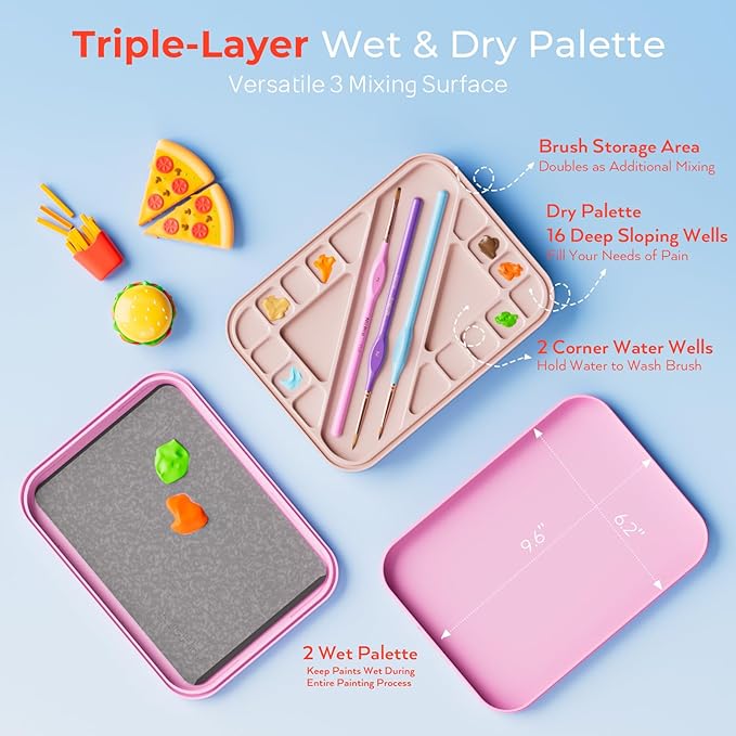 Nicpro Aesthetic Miniature Painting Kit, Stay Wet Palette & 16PCS Detail Paint Brushes Drybrush with Bag, Pallet Paper, Sponges, Mixing Paints Saver Palette for Acrylic, Paint by Numbers, Cute Figures