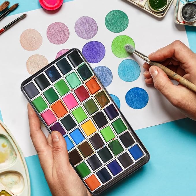 Portable Watercolor Tins Paint Palette with 40Pcs Empty Half Pans and Magnetic Squares, Small Travel Metal Paint Box with Acrylics Painting Art Drawing.Black