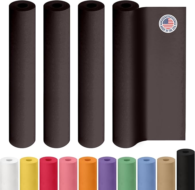 USA-Made Black Kraft Paper Roll 18" x 3000" (250 feet), 30 lb Thickness, Pack of 4 - for Art, DIY, Packing, Wrapping, Crafts, Moving, Shipping - 100% Recyclable Natural Kraft Paper by IDL Packaging