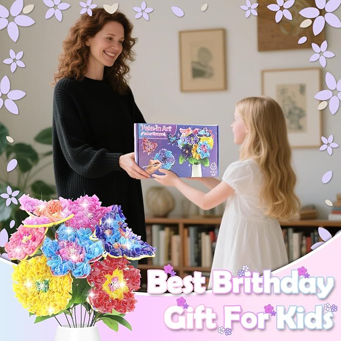 STAOVA 12 Pack Poke in Art Flower Bouquet Craft Kit with EVA Foam Flowers & Butterflies - DIY Creative Activity for Ages 4-12 & Up, Mess-Free Fun, Birthday/Mother's Day Gifts for Girls & Boys
