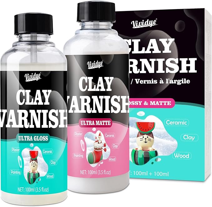 Air Dry Clay Glaze Kit - 2x100ml High Gloss Matte Varnish Sealant, High Luster, Prevent Scratch Resistant, Yellowing, Waterproof - Clay Paint Kit for Pottery, Acrylic Painting, Polymer Clay