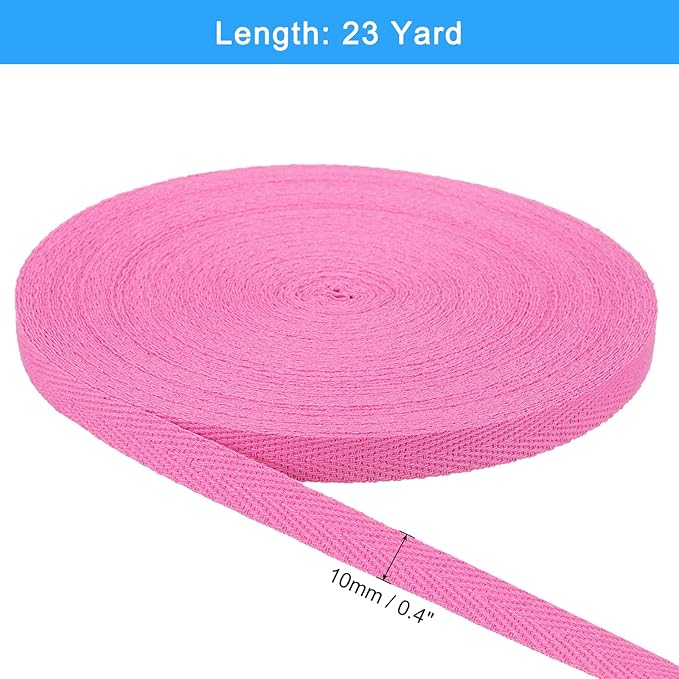 uxcell 23 Yards Cotton Twill Tape, 3/8-inch Herringbone Webbing Ribbon Bias Binding Tapes for Clothes Sewing, DIY Crafting (Rose Pink)
