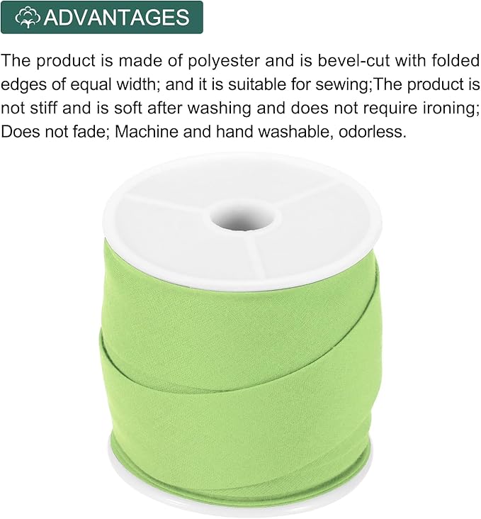 MECCANIXITY 1 Inch Single Fold Bias Tape Cotton Continuous Bulk Bias Tape for Sewing, Seaming Quilting Hemming Binding Crafts (Green 10 Yards)