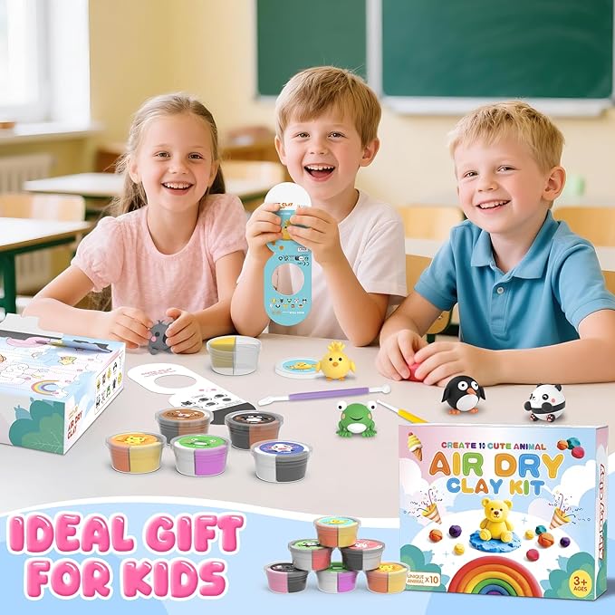 Air Dry Clay Kit for Kids, Modeling Clay for Kids, DIY Model Magic Clay Non-Sticky Soft & Ultra Light with Sculpting Tools, Birthday Christmas Gift for Boys Girls Ages 3 4 5 6 7 8+