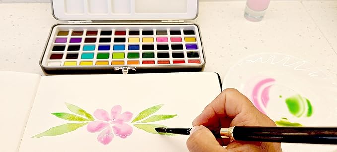 EG Liberty - 50 Color Watercolor Paint Set – Solid Watercolors in Durable Metal Tin – Non-Toxic Portable Travel Kit with Brushes & Mixing Palette – Art Supplies for Artists, Students, Beginners & Kids