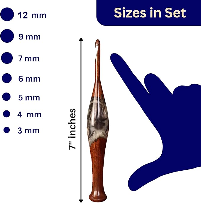 Wooden Crochet Hook Collection for Yarn Crafts |Resin-Embellished Crochet Hook Set for Effortless Knitting and Crocheting – Wood Crochet Needle Set