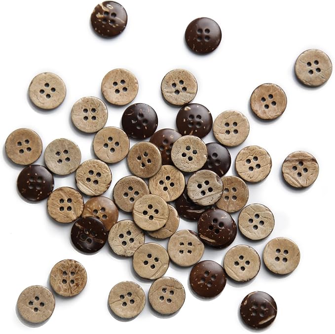 15mm Brown Natural Coconut Shell Buttons 3/5 inch 4 Holes Button Coconut Shell Buttons for Crafts Sewing Wooden Buttons for DIY Crafts 100PCS