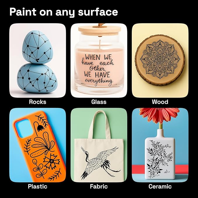 ARTISTRO 5 Black Paint Pen for Glass Marking, Rock Painting, Ceramic, Wood, Tire, Fabric, Metal, Canvas - Set of 5 Acrylic Paint Markers Water-based - Extra-fine Tip
