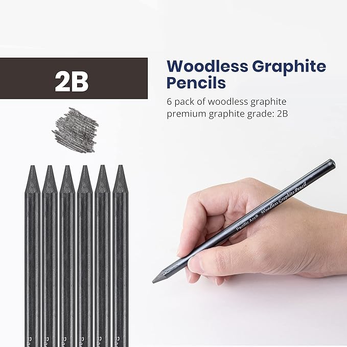 Pacific Arc Woodless Graphite Pencil 6 Pack Set, 2B, for Sketching, Drawing, Coloring and Art