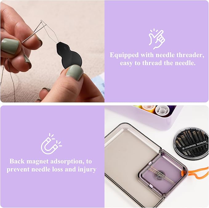 Mini Sewing Kits for Adults & Kids, Small Sewing Accessories and Supplies for Beginners with Needles, Threads, Scissors, Measure Tape, Suitable for Travel, Home, School and DIY Gift (Purple)