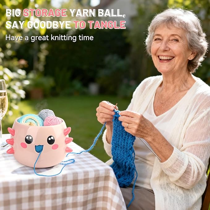 Katech Axolotl Yarn Bowl for Knitting, Yarn Holder for Crocheting, Extra Large Cute Crochet Bowls Wool Storage for Knitter & Crocheter Tangle-Free Crafting, Gifts for Crocheters Knitter