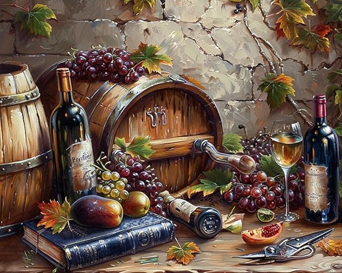 Tucocoo DIY Paint by Numbers for Adults Vintage Wine Fruit DIY Digital Oil Painting Acrylic Paint Fruit Wine Painting Kits Canvas Wall Art Wine Fruit DIY Retro Room Decor 16x20 Inch （Without Frame ）