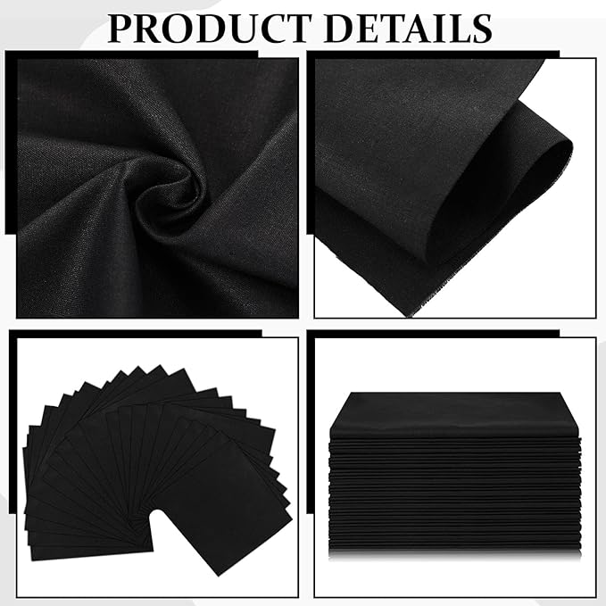 Breling 20 Pcs 10 x 10 Inch Cotton Fabric Bundle Squares Precut Fabric Squares for Sewing Making Quilts for Craft Lovers (Four Size,Black)