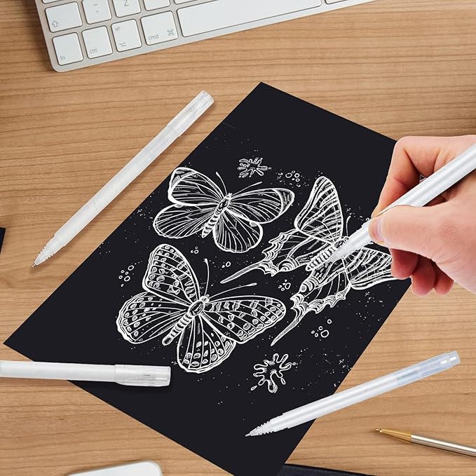 YUANCHENG White Gel Pens,4 Pack, 0.8 mm Extra Fine Point Gel Ink Pens,Suitable for Black Paper Drawing,Card Making,Artists Drawing.Sketching,White Gel Pen for Art Highlight