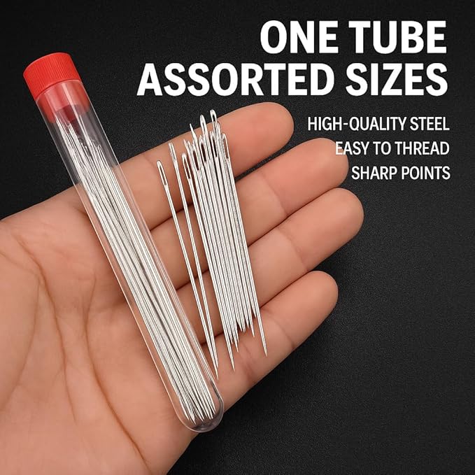 Big Eye Stainless Steel Sewing Needles Kit, Premium Hand Sewing Needle Set for DIY Craft, Embroidery, Mending, Ideal Portable Sewing Kit for Handcraft Lovers & Beginners (36 PCS)
