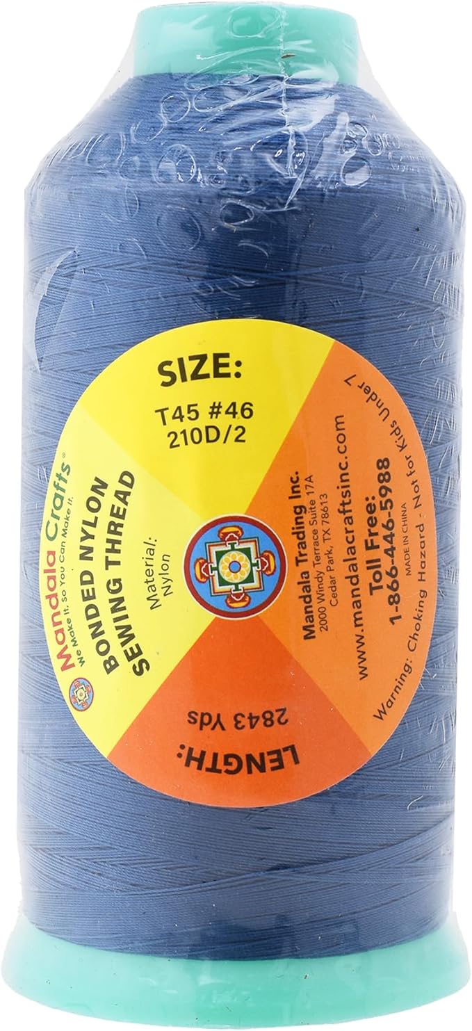 Mandala Crafts Size 46 210D T45 Bonded Nylon Thread - Airforce Blue 2843 YDs Tex 45 Heavy Duty Sewing Threads for Leather, Jeans, Weaving, Outdoor Marine Upholstery