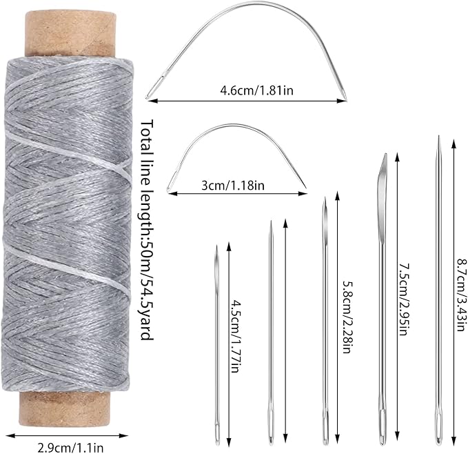 110Yards Waxed Thread with 7 Pcs Leather Needles for Hand Sewing 150D Flat Waxed Thread Repair Needles for Upholstery Canvas Bags Sofa Furniture