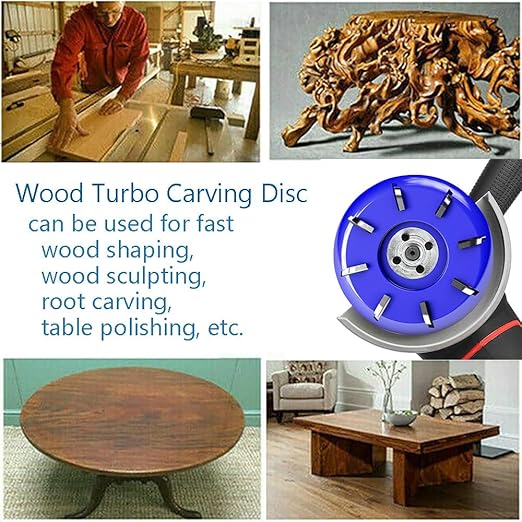 Wood Turbo Carving Disc 8 Teeth for Angle Grinder 4 or 4 1/2" with 5/8" Arbor Upgraded, DIY Wood Carving Tools Cutting Wheel for Fast Shaping(8 Arc Blade)