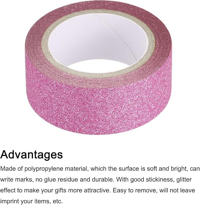 MECCANIXITY 0.6inch x 16.4ft Glitter Tape, Decorative Craft Tape Self Adhesive Stick Pink Purple 1.5cm x 5 M for Scrapbook, DIY Arts, Gift Wrapping Pack of 3