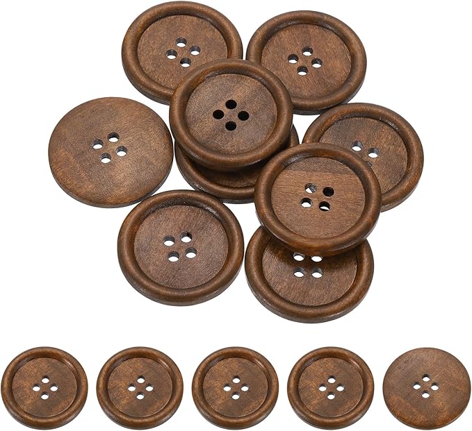 uxcell 50Pcs Wooden Buttons, 38mm(1 1/2") 4 Hole Round Wood Sewing Button Craft Flatback for Sewing DIY Craft Clothing, Brown