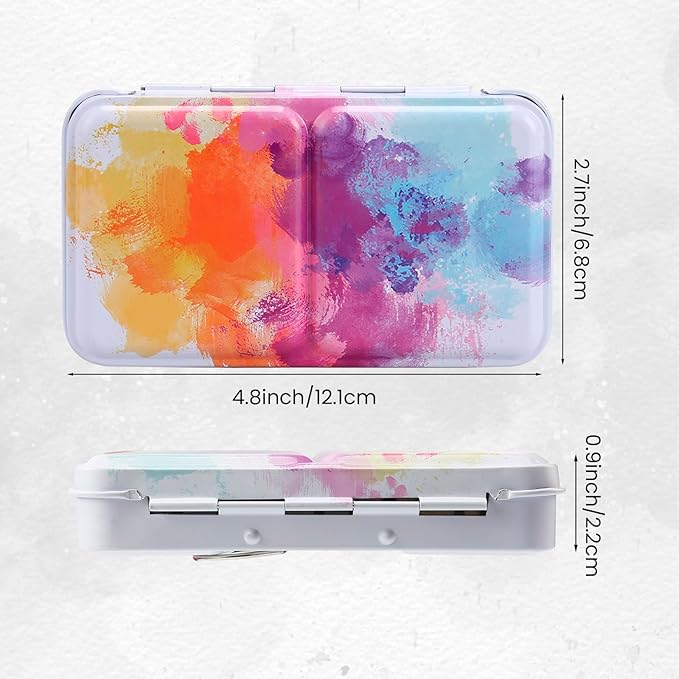 Watercolor Palette Empty with 14PCS Watercolor Half Pans - Sturdy Empty Watercolor Palette Tin - Watercolor tin for Gouache, Watercolor and Acrylic Painting