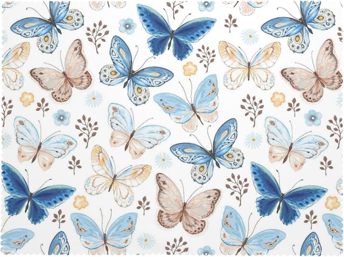 Blue Beige Butterfly Rectangle Tablecloth Flower Leaves Vividly Watercolor Table Cloth Dining Table Cover for Home Kitchen Restaurant Party Buffet Picnic 54 x 72 Inch