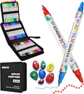 48 Colors Acrylic Paint Pens, Dual Tip Acrylic Paint Markers for Paper, Wood, Canvas, Stone, Rock Painting, Glass, Fabric, DIY, Ceramic, Art Supplies for Adults Drawing (Dot + Fine)