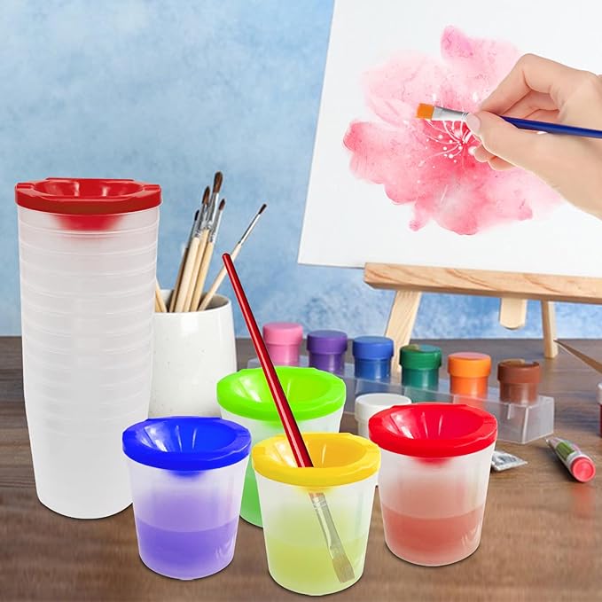 24 Pcs No Spill Paint Cups with Lids for Kids Reusable Spill Proof Paint Cups for Classroom art Supplies and Crafts, (4 Colors)