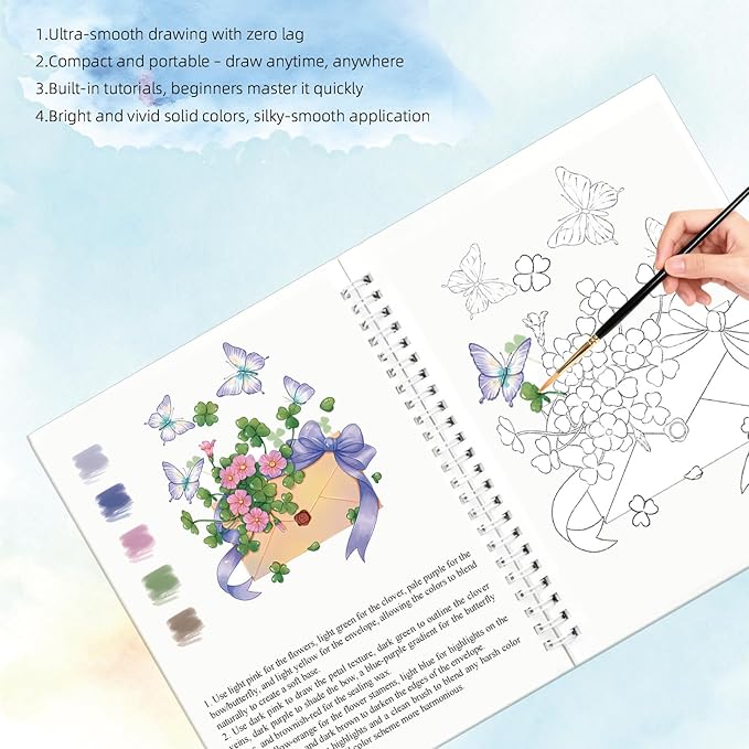 Watercolor Workbook, 15 Different Patterns of Original DIY Paintings for Water Color Book, 8.7 * 6.7inch, Water Coloring Book for Beginners Adults (Without Palette, Bouquets)
