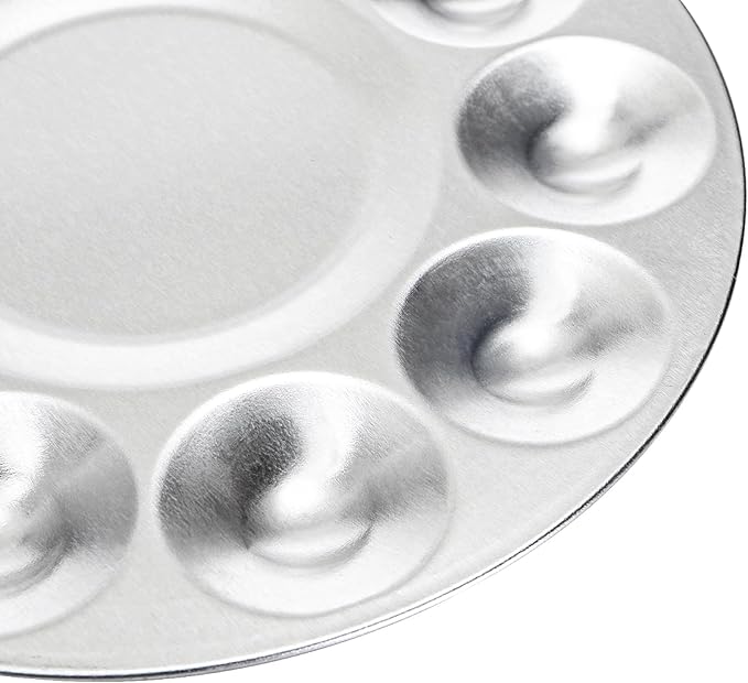 10 Pack Paint Tray Palettes, 6.7" Metal Paint Mixing Pallets, 10-Well Painting Palette, Washable Round Paint Holder Tray for DIY Craft Professional Watercolor Oil Art Painting Project, Silver