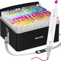 168 Colors Alcohol Markers Set with Base Dual Tip Drawing Markers for Comics Coloring Sketching Illustration (168 White) -Refillable