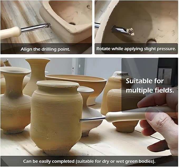 ReArt Pottery Tools 7 Pcs Pack, Special Linen Hessian Cotton Linen, Trimming Tools, 4 Pack Stainless Steel Circular Clay Hole Cutters, Centering Tool