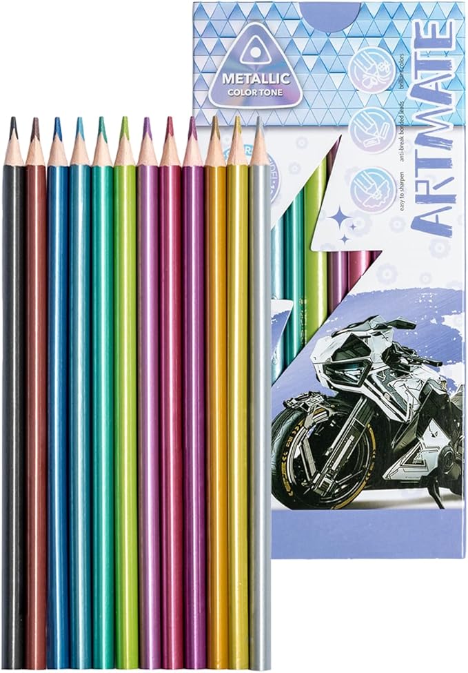 Colored Pencils Set, Neon, Pastel, Classic, Metallic, Skin Tone, Pre-Sharpened Coloring Pencils for Adults, Kids Beginners, Drawing, Sketching, Shading, Blending, Art Supplies (Metallic Color)
