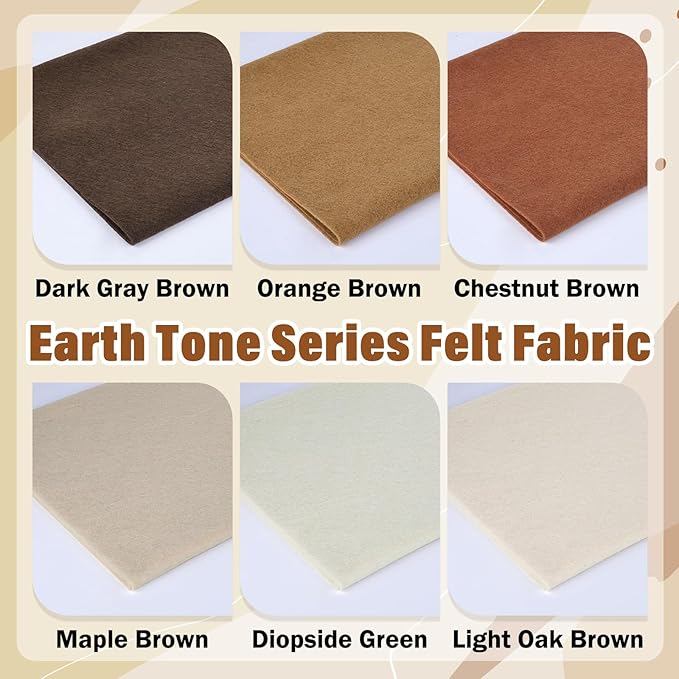 XSEINO 6 Rolls 12"x35" 1.4mm Thick Soft Felt Fabric Sheet 6 Assorted Earth Tone Series Colors Felt Pack for DIY Craft Sewing Squares Nonwoven Patchwork