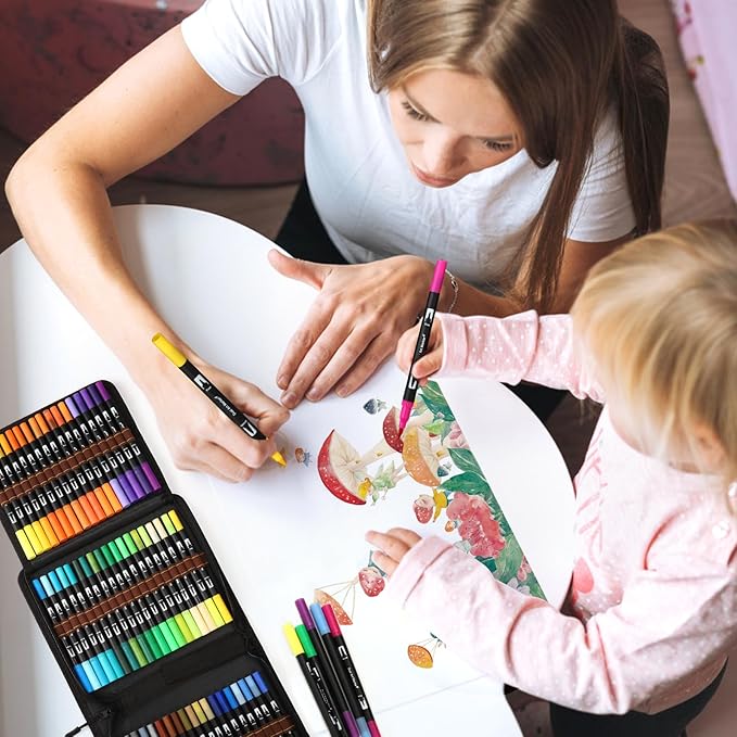 Coloring Pens,72 Dual Tip Brush Markers with Fineliner & Brush Felt Tip Pens Set, Art Watercolour Marker with Case for Adults Kids Colouring Calligraphy Drawing Sketching
