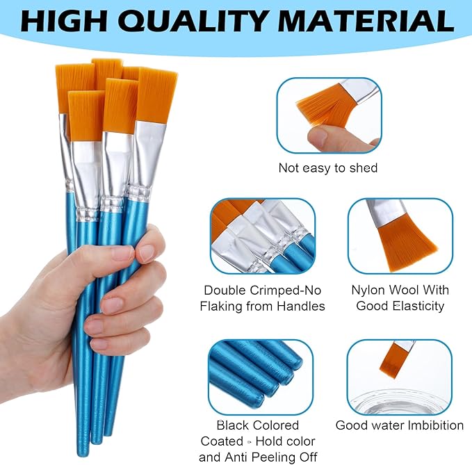 40 Pcs Paint Brushes Bulk 1 Inch Flat Acrylic Paint Brushes with Wooden Handles Synthetic Nylon Large Paintbrushes for Acrylic Painting Watercolor Oil Crafts Face Body Art