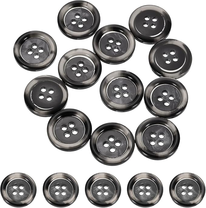 HARFINGTON 24pcs Sewing Button 18mm (11/16") 4 Holes Resin Round Buttons Craft Sewing Accessories for Clothing DIY Crafts Decoration, Black-Grey