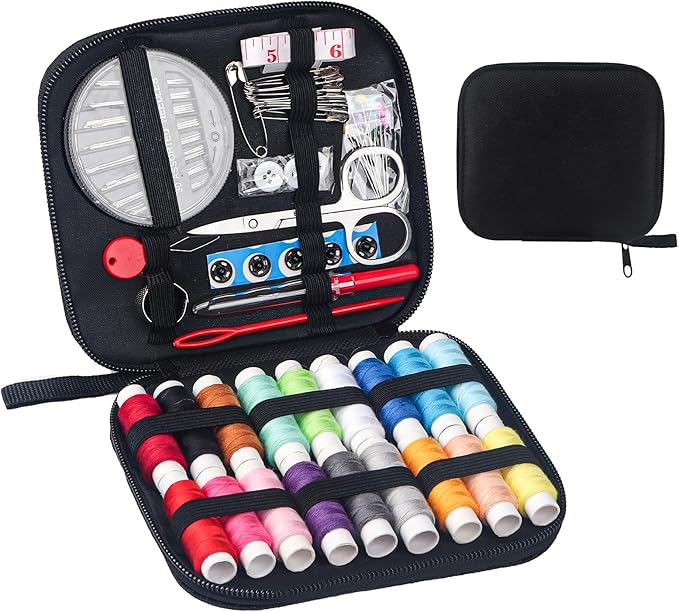 Travel Sewing Kit with Accessories for Kids, Adults, Beginners,Traveler, Portable Sewing Supplies Equipped with 18 Thread Rolls, Needles, Yarn, Thimble, Tape Measure, Scissors