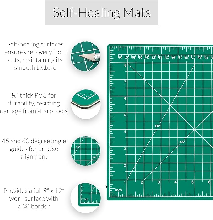 Breman Precision 9x12 Inch Self Healing Cutting Mat – 2-Sided 5-Ply PVC Green/Black Cutting Mats for Crafts, Sewing, Quilting & DIY Projects with Durable Non-Slip Surface & Precise Grid Lines