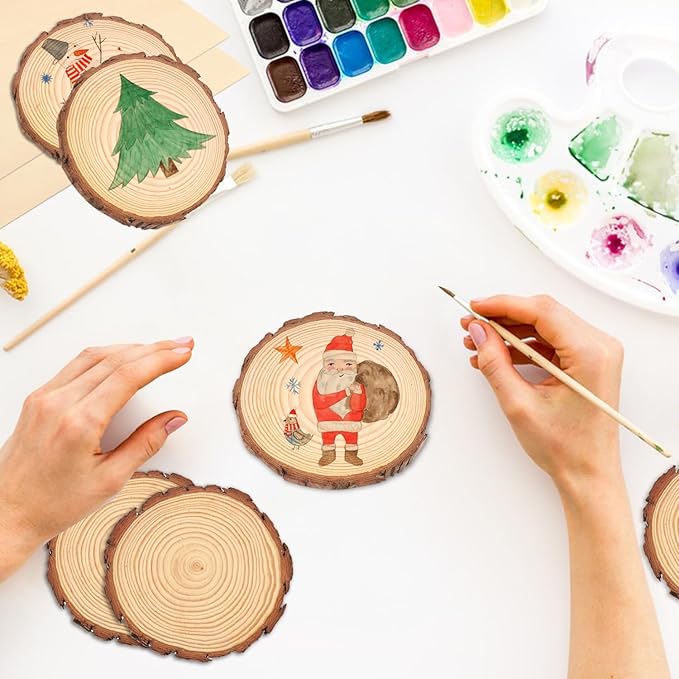 70 PCS 4-4.7 Inch Natural Wood Slices, Unfinished Pine Wood Circles with Barks for Coasters, DIY Crafts, Christmas Rustic Wedding Ornaments and Centerpieces,by GNIEMCKIN.