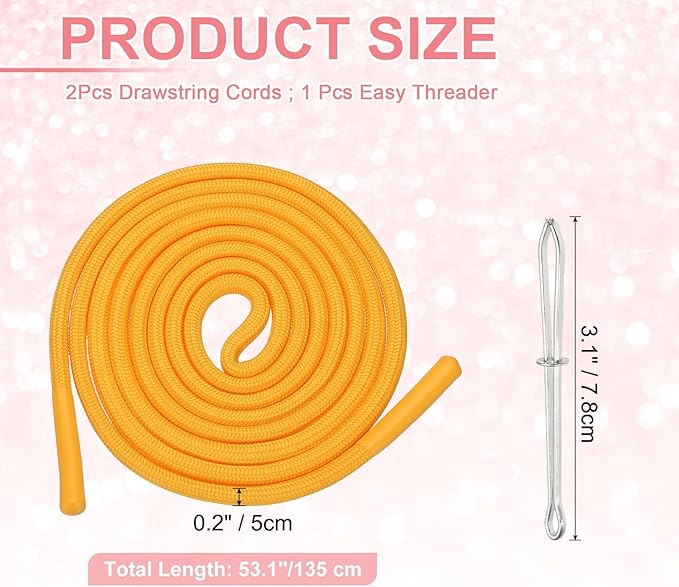 uxcell 2pcs 53inch Drawstring Cords Replacement Drawstring Hoodie String Sewing Tool with Easy Threader for Hoodie Sweatpants Jackets Pants Hats Coats Bags, Lemon Yellow