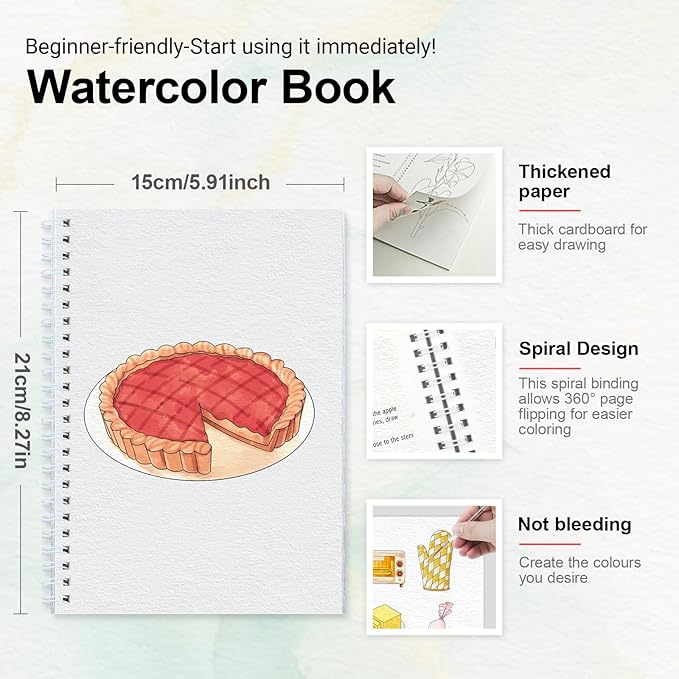 Watercolor Workbook for Beginners with Step-by-Step - 12 Watercolor Coloring Pages - 100% Cotton 300gsm/140lb Watercolor Paper - Gift for Women,Adults, Teens (Kitchen)