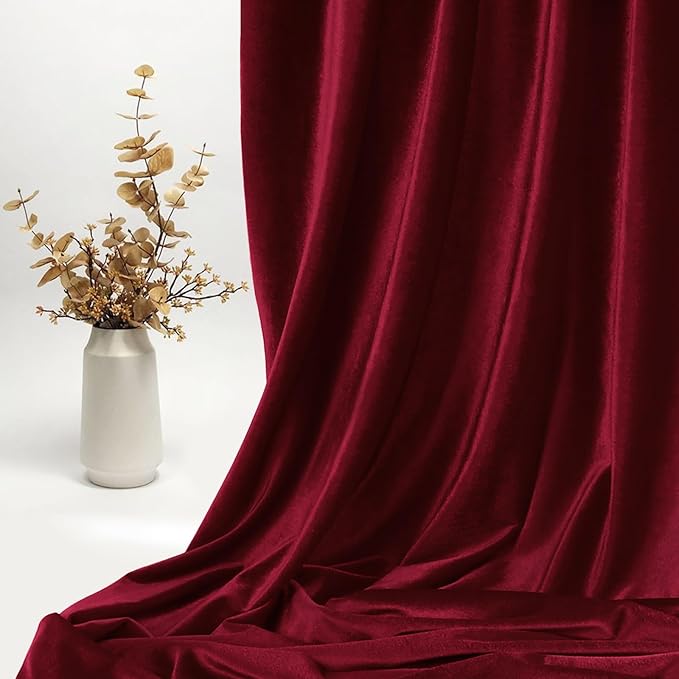 KKJIAF Burgundy Stretch Velvet Fabric 60 Inch Wide, 1 Yard Soft Stretchy Fabric for Sewing Clothes, Apparel, Costume, Crafts - 90% Polyester 10% Spandex