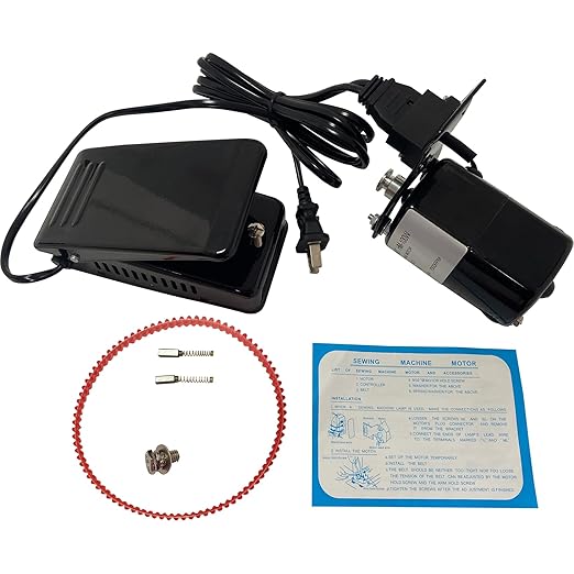 Home Sewing Machine Motor 110VAC 100W Power with Foot Pedal, Motor Belt, Bracket, Bolts, and Carbon Brush