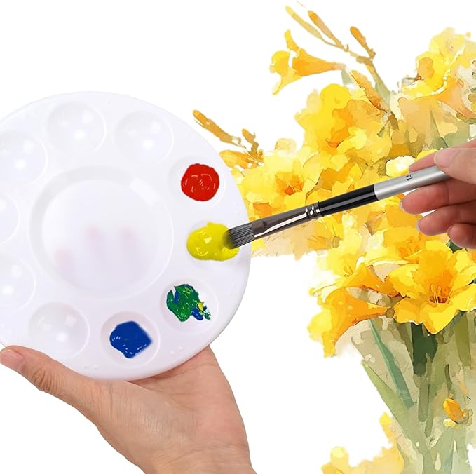 50Pcs Paint Palette Trays, 10-Well Plastic Paint Tray with Central Mixing Area, Reusable Watercolor Palette for Artists, Kids, Classroom, DIY Crafts, Cupcake Decorating (6.6 x 6.6 Inches)